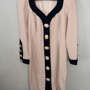 Vintage Nipon Petites Pure 100% Wool Cream and Navy Colorblock Sheath Dress